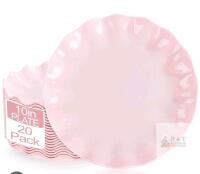 20 New Plastic Plates Reusable 10 Inch - Unbreakable Plastic Dinner/ Dessert Plates - Scalloped Cake Plate for Weddings Camping Party Outdoor Picnics Dishwasher Safe BPA Free