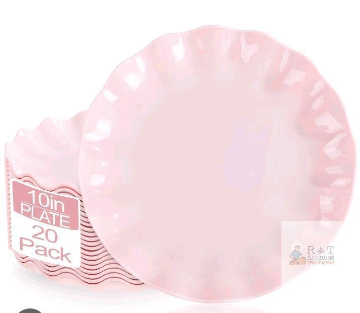 20 New Plastic Plates Reusable 10 Inch - Unbreakable Plastic Dinner/ Dessert Plates - Scalloped Cake Plate for Weddings Camping Party Outdoor Picnics Dishwasher Safe BPA Free