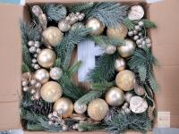 New - Valery Madelyn Pre-Lit Christmas Wreath for Front Door with Lights, 20 Inch Large Chritsmas Wreath with Pine Cone White Xmas Balls for Fireplace Window Outdoor Table Centerpiece Christmas Ornament