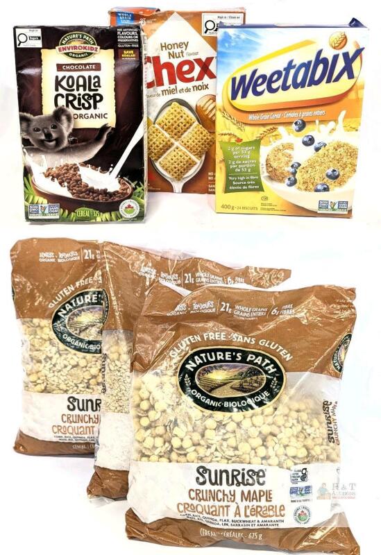 [bb 04/2026 - 2027] 6 New Cereals ; Weetabix, Honey Nut Chex, Chocolate Koala Crisp, 3&times; Nature's Path Sunrise Crunchy Maple [Damaged Boxes]