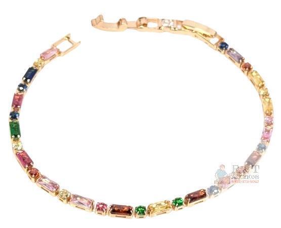 Gorgeous Multicolor Stone Tennis Line Bracelet, 7" Long With 1" Extender, Non-Magnetic, No Stamps Found