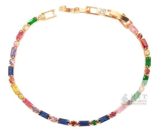 Gorgeous Multicolor Stone Tennis Line Bracelet, 7" Long With 1" Extender, Non-Magnetic, No Stamps Found