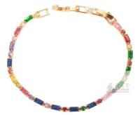Gorgeous Multicolor Stone Tennis Line Bracelet, 7" Long With 1" Extender, Non-Magnetic, No Stamps Found