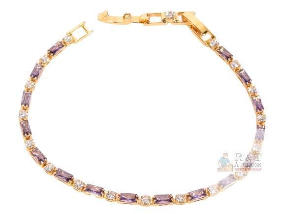 Lovely Lavender & Clear Stone Tennis Line Bracelet, 7" Long With 1" Extender, Non-Magnetic, No Stamps Found