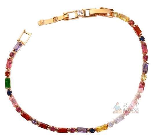 Gorgeous Multicolor Stone Tennis Line Bracelet, 7" Long With 1" Extender, Non-Magnetic, No Stamps Found