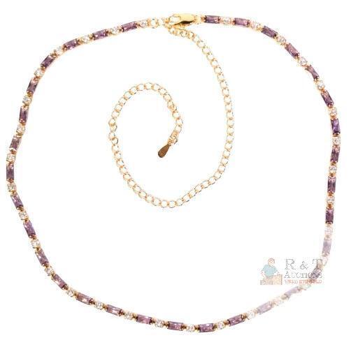 Lovely Lavender & Clear Stone Tennis Line Necklace, 13.25" Long With 6.5" Extension, Non-Magnetic, No Stamps Found