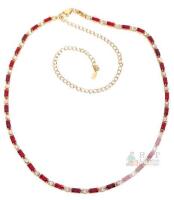 Vibrant Red & Clear Stone Tennis Line Necklace, 13.25" Long With 6.5" Extension, Non-Magnetic, No Stamps Found
