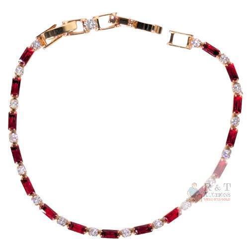 Vibrant Red & Clear Stone Tennis Line Bracelet, 7" Long With 1" Extender, Non-Magnetic, No Stamps Found