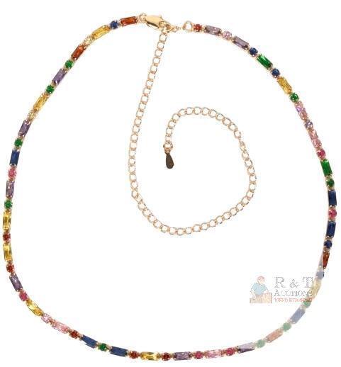 Gorgeous Multicolor Stone Tennis Line Necklace, 13.25" Long With 6.5" Extension, Non-Magnetic, No Stamps Found