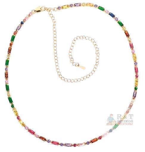 Gorgeous Multicolor Stone Tennis Line Necklace, 13.25" Long With 6.5" Extension, Non-Magnetic, No Stamps Found