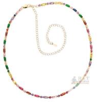 Gorgeous Multicolor Stone Tennis Line Necklace, 13.25" Long With 6.5" Extension, Non-Magnetic, No Stamps Found