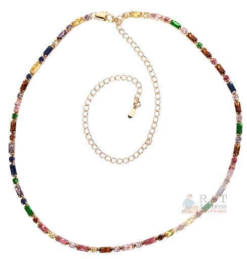 Gorgeous Multicolor Stone Tennis Line Necklace, 13.25" Long With 6.5" Extension, Non-Magnetic, No Stamps Found