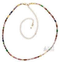 Gorgeous Multicolor Stone Tennis Line Necklace, 13.25" Long With 6.5" Extension, Non-Magnetic, No Stamps Found