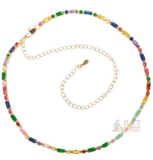Gorgeous Multicolor Stone Tennis Line Necklace, 13.25" Long With 6.5" Extension, Non-Magnetic, No Stamps Found