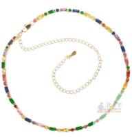Gorgeous Multicolor Stone Tennis Line Necklace, 13.25" Long With 6.5" Extension, Non-Magnetic, No Stamps Found