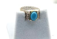 WITH APPRAISAL 9KT Yellow, White and Rose Gold Natural Turquoise Mesh Style Size 7 Ring, comes with APPRAISAL $850.00.