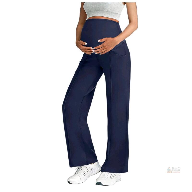 New Size LG Women's Maternity Pants Maternity Trousers Wide Leg High Waist Stretch Pregnancy Trousers For Work Trousers With Pockets Navy