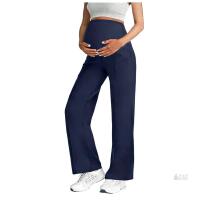 New Size LG Women's Maternity Pants Maternity Trousers Wide Leg High Waist Stretch Pregnancy Trousers For Work Trousers With Pockets Navy