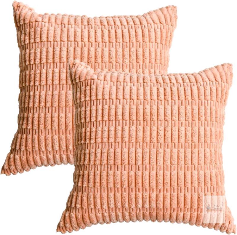 New AVOIN Colorlife Set of 2 Corduroy Decorative Throw Pillow Covers 16x16 Inch, Soft Boho Striped Modern Farmhouse Home Decor for Sofa Living Room Couch Bed Coral