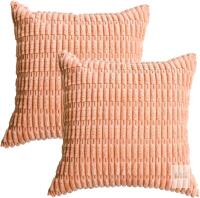 New AVOIN Colorlife Set of 2 Corduroy Decorative Throw Pillow Covers 16x16 Inch, Soft Boho Striped Modern Farmhouse Home Decor for Sofa Living Room Couch Bed Coral