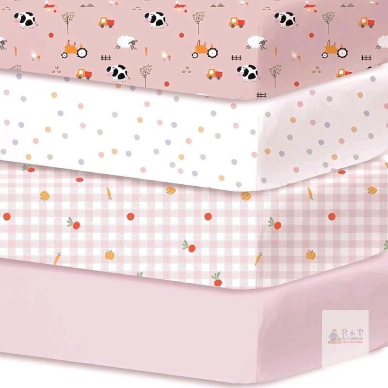 New Lumono 4-Pack Fitted Crib Sheets, 28" &times; 52" + 8", Rustic, Ranch-Pink, Perfect Fit, Ultra-Soft Microfiber Fabric, Charming Design, Great Value 4-Pack, Easy Care