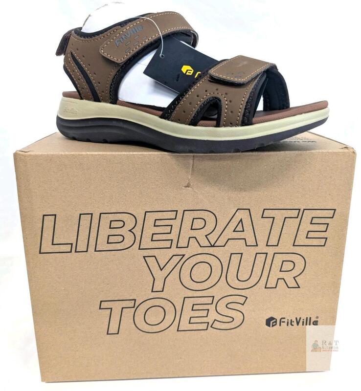 New Size 6.5 Wide Women's FITVILLE Flexiwalk Sandal V1, Wide Sandals Strappy Arch Support Flat Sandals for Plantar Fasciitis & Swollen Feet | Adjustable Ankle Strap