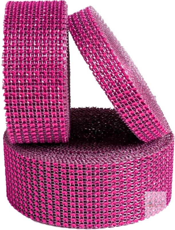 20 New Yards Diamond Sparkling Rhinestone Mesh Ribbon Roll for Arts & Crafts, Event Decorations, Wedding Cake, Birthdays, Baby Shower (Rose, 6cm(12 Rows) X10YD) - 2 Packs, 10 Yards Each