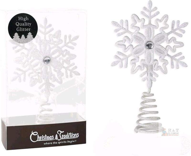 2 New Christmas Traditions 5 inch Glittered Filigree Christmas Star Snowflake Tree Topper Star for Small/Mini X'Mas Tree/Home Decor/Christmas Table/Shelf Ornaments (Iridescent)