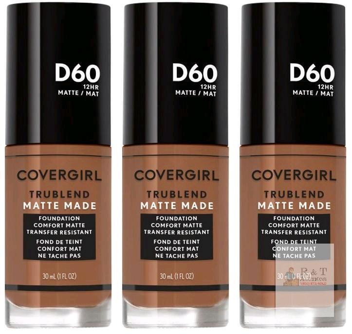 3 New COVERGIRL [ D60 Toasted Almond ] 12HR TrueBlend Matte Made Foundation 30ml ea