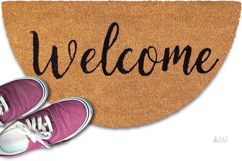 Welcome Half Circle Door Mat Outdoor 30x17 Inch, Half Circle Outdoor Doormat for Covered Outdoor Area, Half Round Welcome Mat w/Anti-Slip PVC Backing
