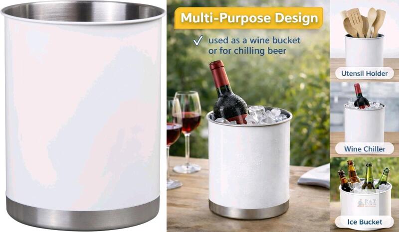 New Creative Home Stainless Steel Utensil Holder&ndash; 6.3" Large Cooking Tool Organizer for Kitchen Decor and Countertop Storage, Stable Anti-Tip Design, Durable Powder-Coated Finish, White
