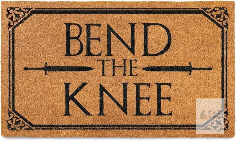 New Bend the Knee Mat 30x17 Inch, Thrones Merch, Nerd Welcome Mat for Covered Outdoor Area, Geek Decor w/Non-Slip PVC Backing, Funny Nerd Gift