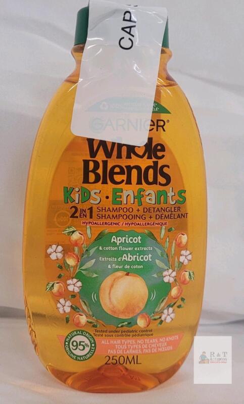 Garnier Whole Blends Kids 2-in-1 Shampoo + Detangler, 250ml, Apricot & Cotton Flower, 95% Natural