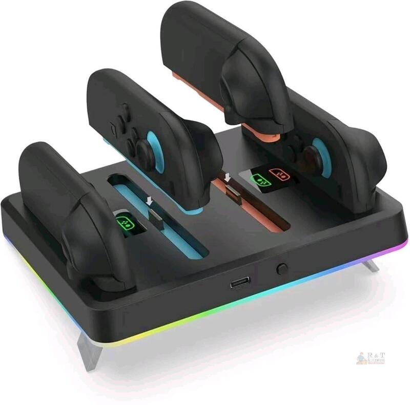 New Dobe Charger Dock for |NINTENDO SWITCH 2 | Joy-Con Controller, Portable 4 in 1 Charger Dock with RGB Light Indicators Type-C Cable