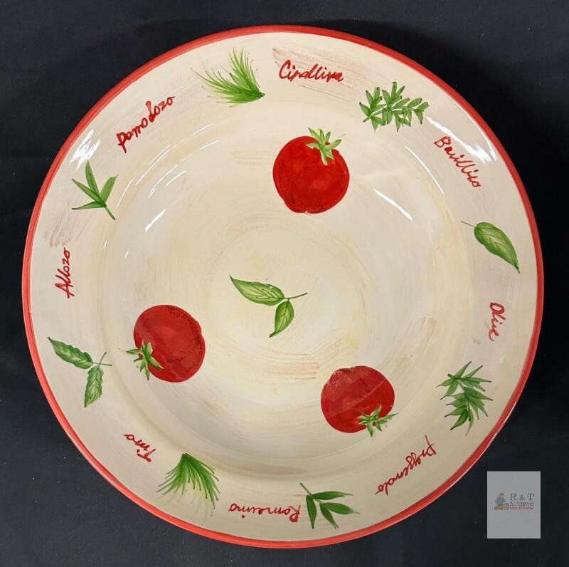 Morris National 13.5" Hand Painted Tomato & Herb Ceramic Serving Bowl, Made in China