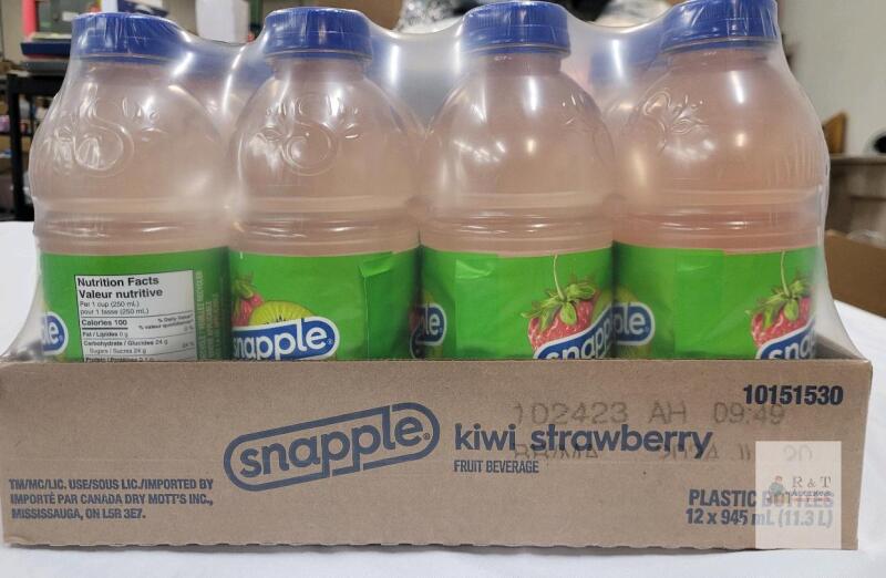 [BB 2024 JL20] 12 Snapple Kiwi Strawberry Fruit Drink , 946ml Bottles