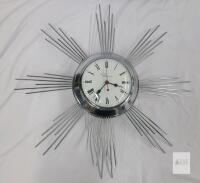 Vintage MCM Ingraham Chrome Electric Wall Clock . Measures 20" diameter . Working