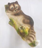 Vintage Hand-Painted Ceramic Raccoon Wall Plaque 12" . Signed " Dec 83 " Figurine Hanging Decor