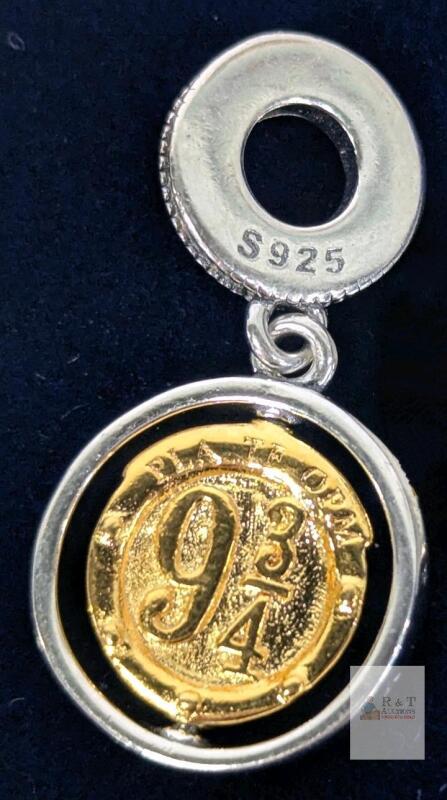 New Stamped S925 Platform 9&frac34; Harry Potter-Themed Spinning Charm For Charm Bracelets, 1.15" Long