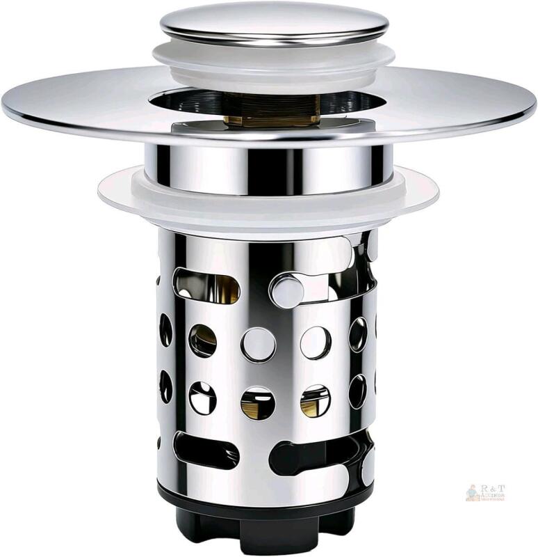 New SUS304 3-in-1 Bathroom Sink Strainer & Stopper with Pop -UpDrain, Removable Stalnless Steel Halr Catcher Filter Basket, Universal Fit for 1.1"-2.36" Drains - Chrome