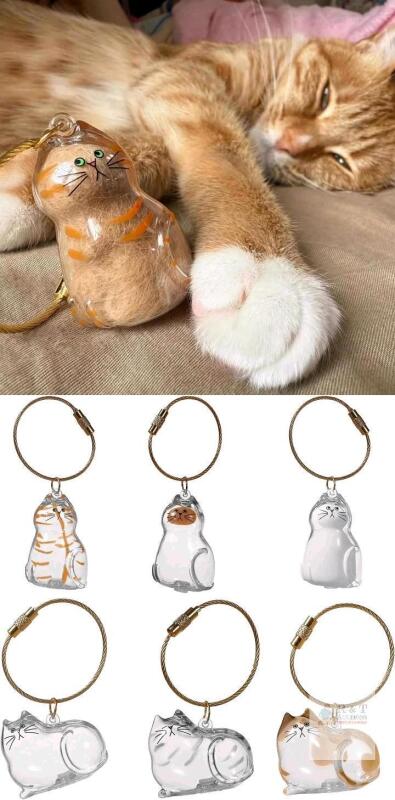 New DIY Acrylic Cat Fur Display Cases with Ring / Pet Hair Collection Container Keychain Pendant / Memorial Cat Ornaments