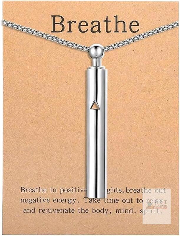 New Breathing Necklace Quit Smoking Aid &ndash; Stainless Steel Stress Relief Pendant for Meditation, Anxiety Relief Items, Quit Vaping Device, Men's Long Necklace for Relaxation & Stop Smoking