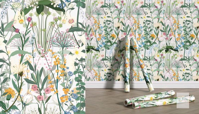 New RANRAN Vintage Floral Peel and Stick Wallpaper Bouquet Botanical Floral White for Bedroom Furniture Paper Removable Wall Decorations 17.7in x 118in, 14.5 Square Ft/Roll