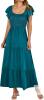 New Size LG Women's Summer Casual Dresses Flutter Short Sleeve Smocked A-Line Maxi Dress Flowy Tiered Beach Vacation Long Dress