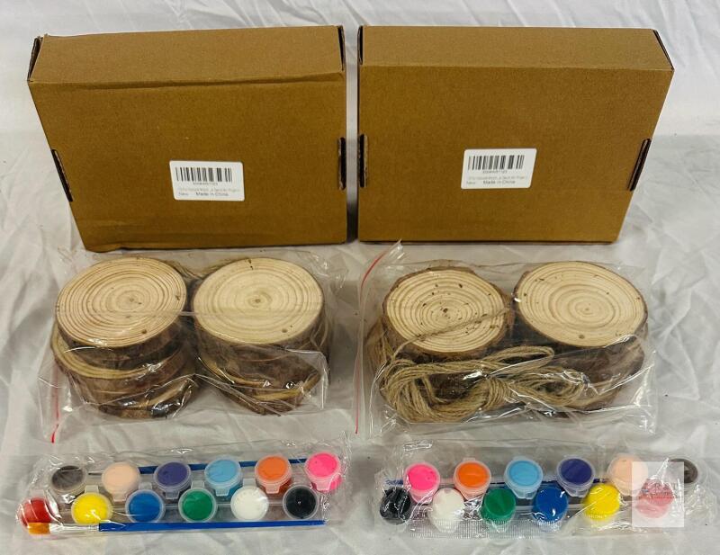 2 -10 Pc Natural Wood Slices Art Kit, 12 Paint Colors, Twine, Brush,