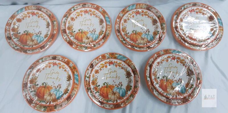 7 packs Litmitfu 24-Piece Thanksgiving Paper Plates, 9-Inch, Pumpkin "Give Thanks" Design