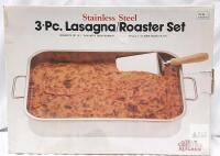 The Creative Kitchen Stainless Steel 3-Piece Lasagna Roaster Set 15.7" Pan Taiwan 418013