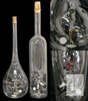 Pair of Intricately Handblown Hungarian Clear & Coloured Glass Soccer Player Carafe & Wine Bottle, Up To 12.5" Tall, No Chips or Cracks
