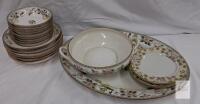 22 pc Antique Kutani Porcelain Dinnerware Set with Floral and Bird Motif,