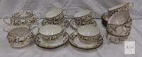 Porcelain Tea Set, 26 Pieces, Floral & Bird Pattern, Cups Saucers Creamer Sugar Bowl